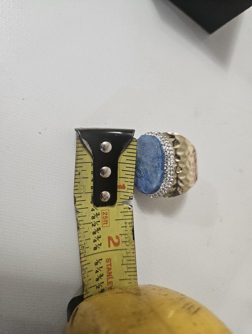 Blue Apatite Adjustable Druzy Gold Tone Cuff Ring Surrounded In CZ! - Picture 4 of 4